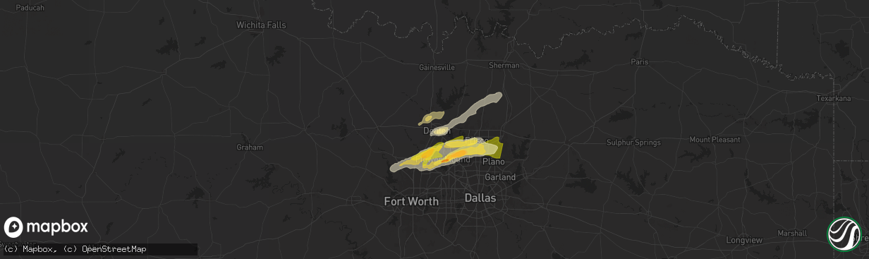 Hail map in Denton, TX on May 22, 2024