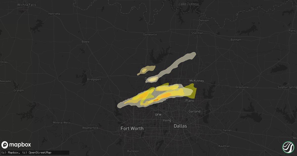Hail map in Denton, TX on May 22, 2024