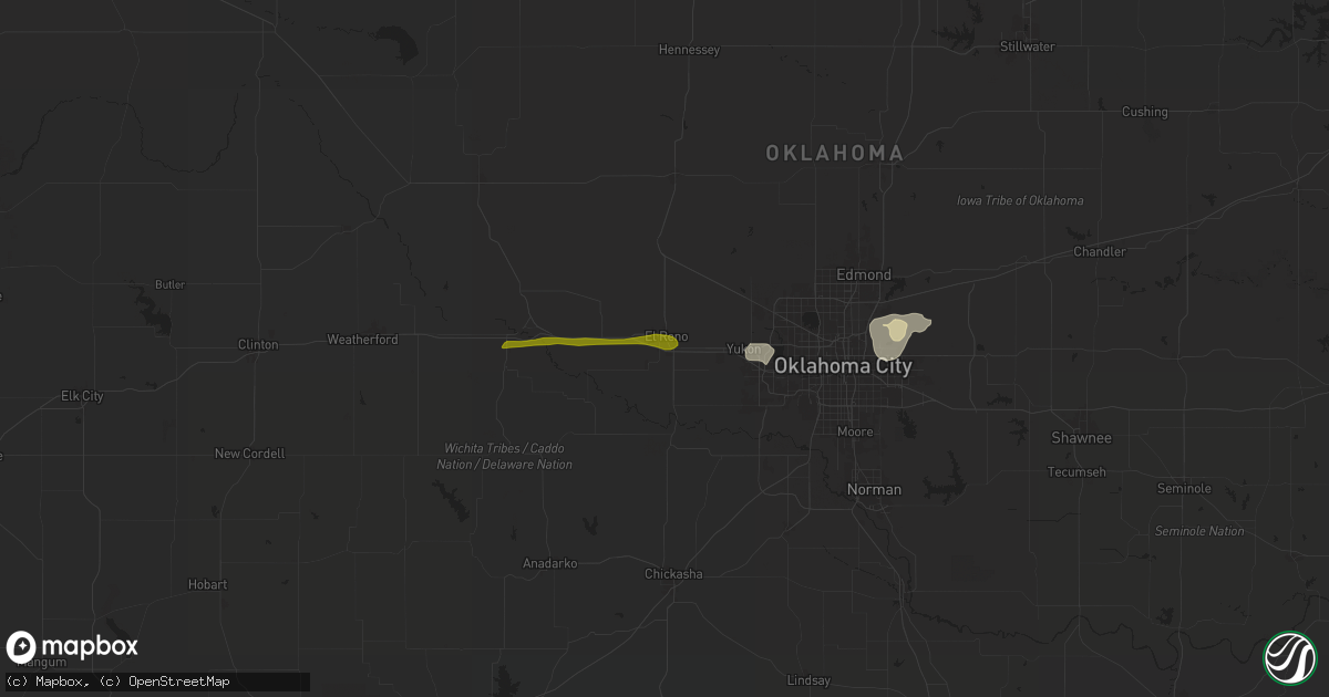 Hail map in El Reno, OK on May 22, 2024