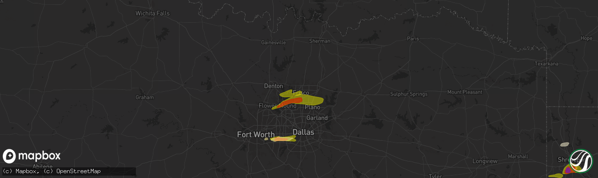 Hail map in Frisco, TX on May 22, 2024