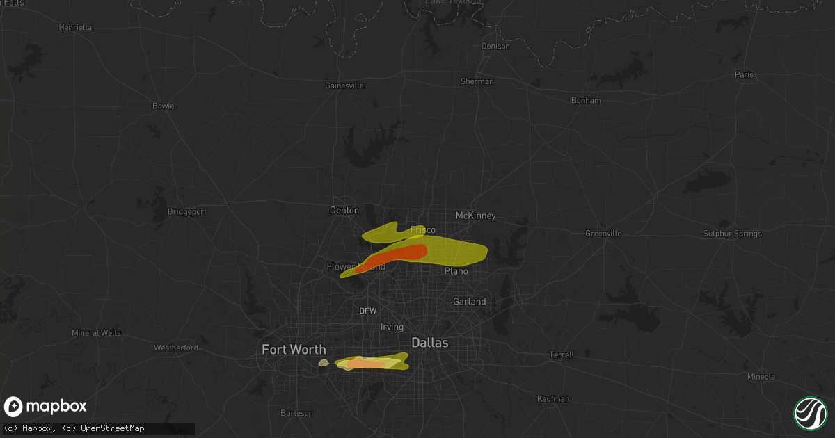 Hail map in Frisco, TX on May 22, 2024