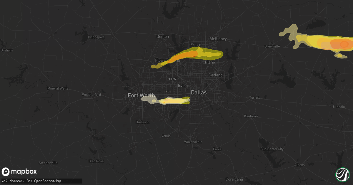 Hail map in Grand Prairie, TX on May 22, 2024