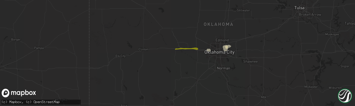 Hail map in Hinton, OK on May 22, 2024
