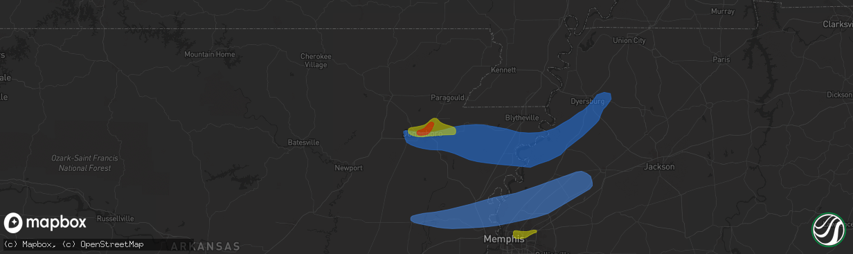 Hail map in Jonesboro, AR on May 22, 2024