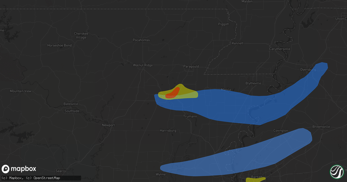 Hail map in Jonesboro, AR on May 22, 2024