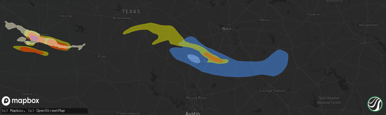 Hail map in Killeen, TX on May 22, 2024