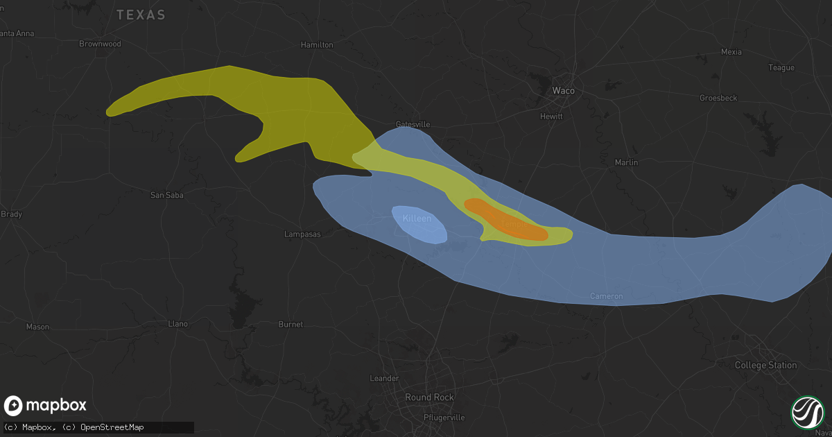 Hail map in Killeen, TX on May 22, 2024