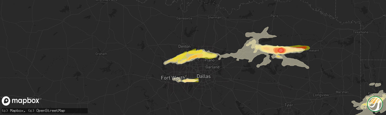 Hail map in Lewisville, TX on May 22, 2024