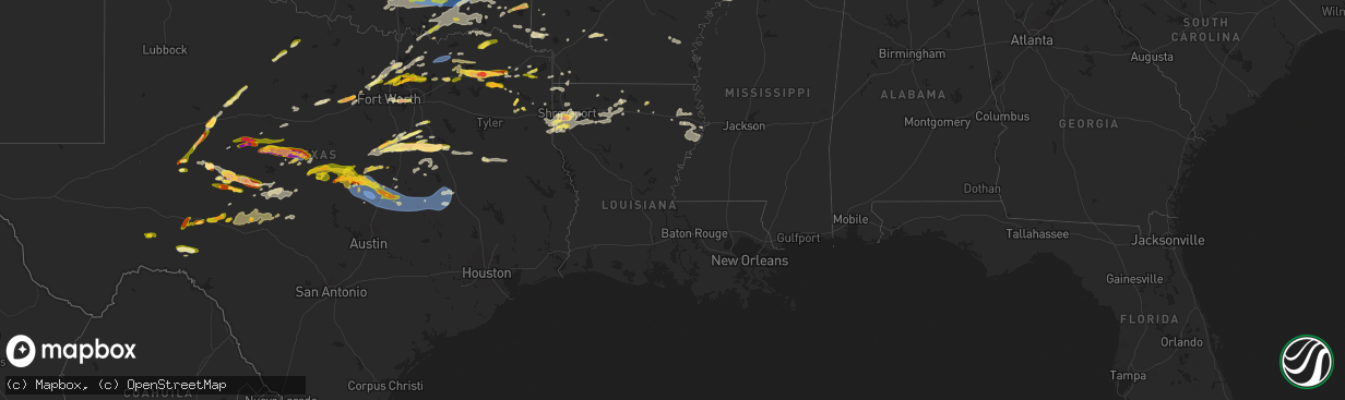Hail map in Louisiana on May 22, 2024