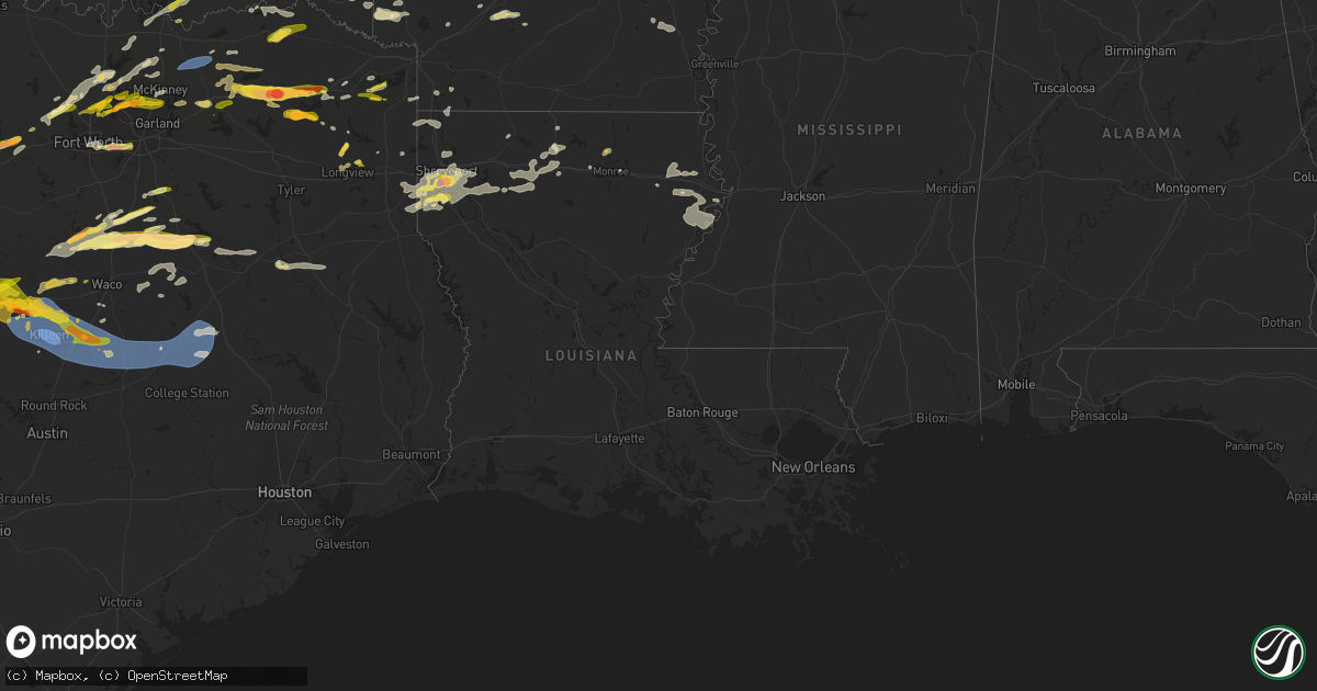 Hail map in Louisiana on May 22, 2024