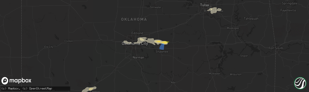 Hail map in Mcloud, OK on May 22, 2024