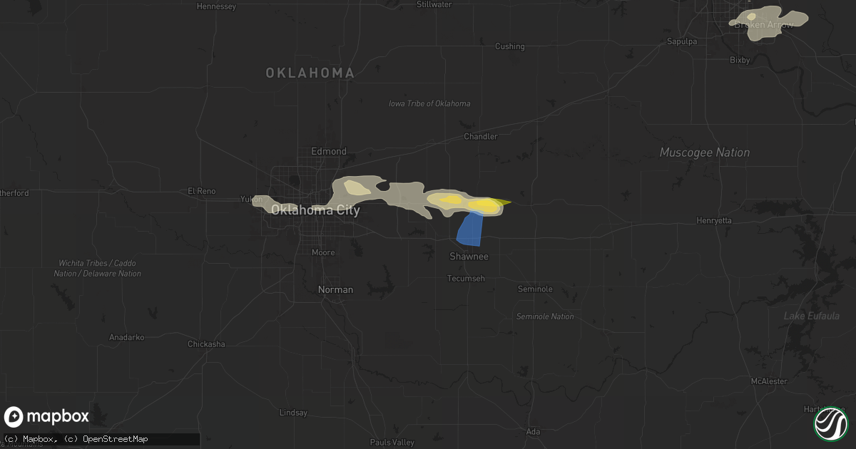 Hail map in Mcloud, OK on May 22, 2024