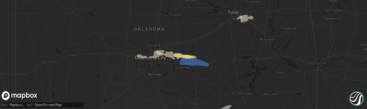Hail map in Meeker, OK on May 22, 2024