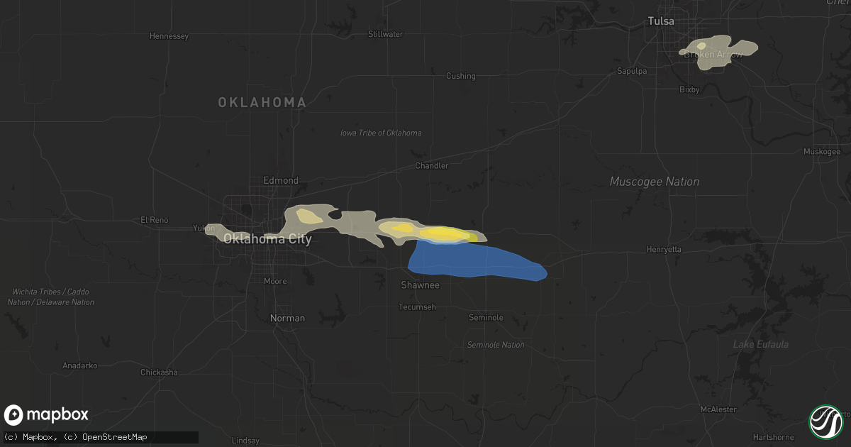 Hail map in Meeker, OK on May 22, 2024