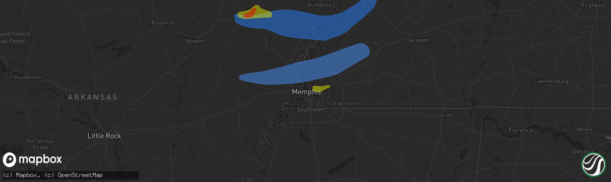 Hail map in Memphis, TN on May 22, 2024