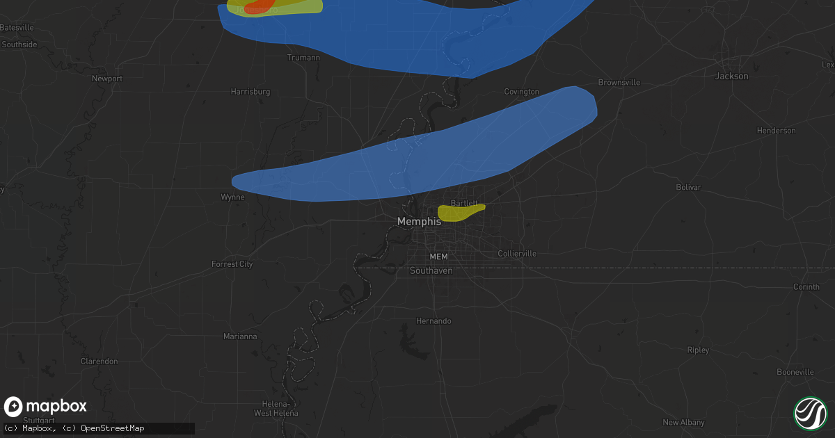 Hail map in Memphis, TN on May 22, 2024