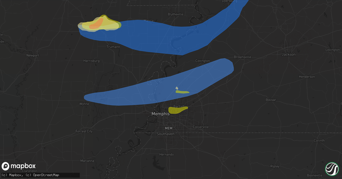 Hail map in Millington, TN on May 22, 2024