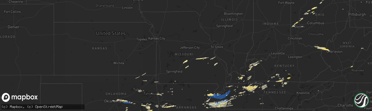 Hail map in Missouri on May 22, 2024