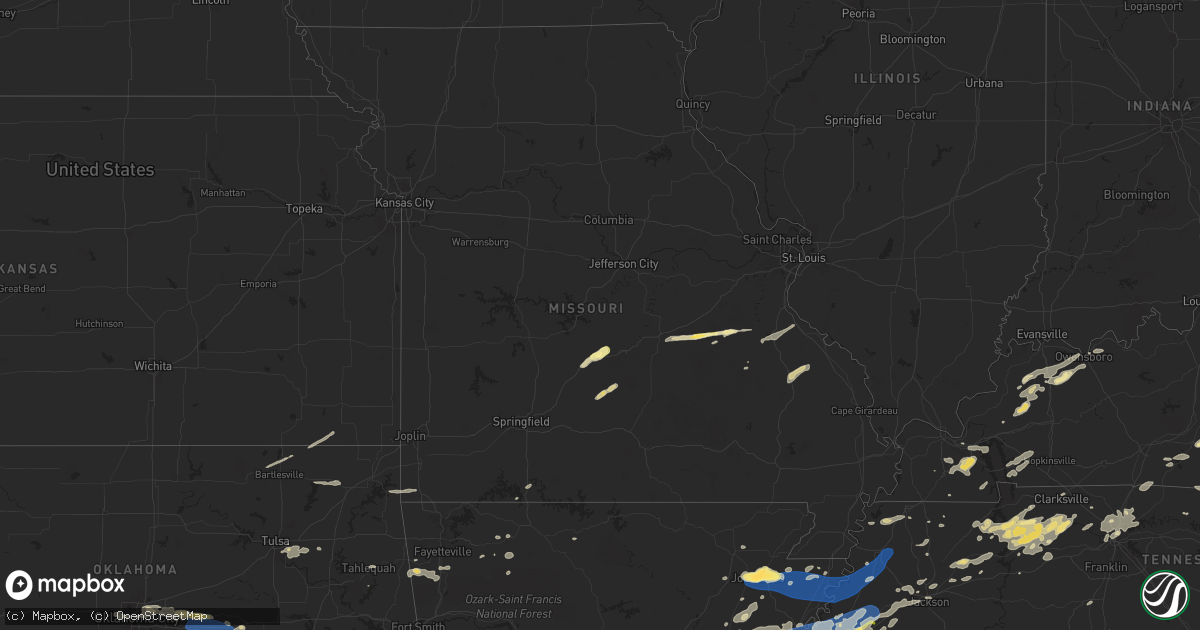 Hail map in Missouri on May 22, 2024