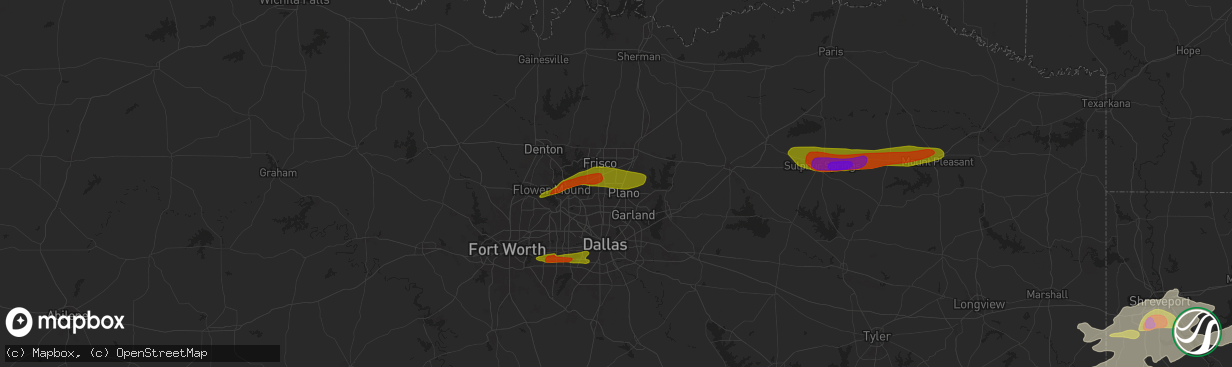 Hail map in Plano, TX on May 22, 2024