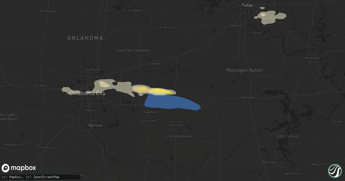 Hail map in Prague, OK on May 22, 2024