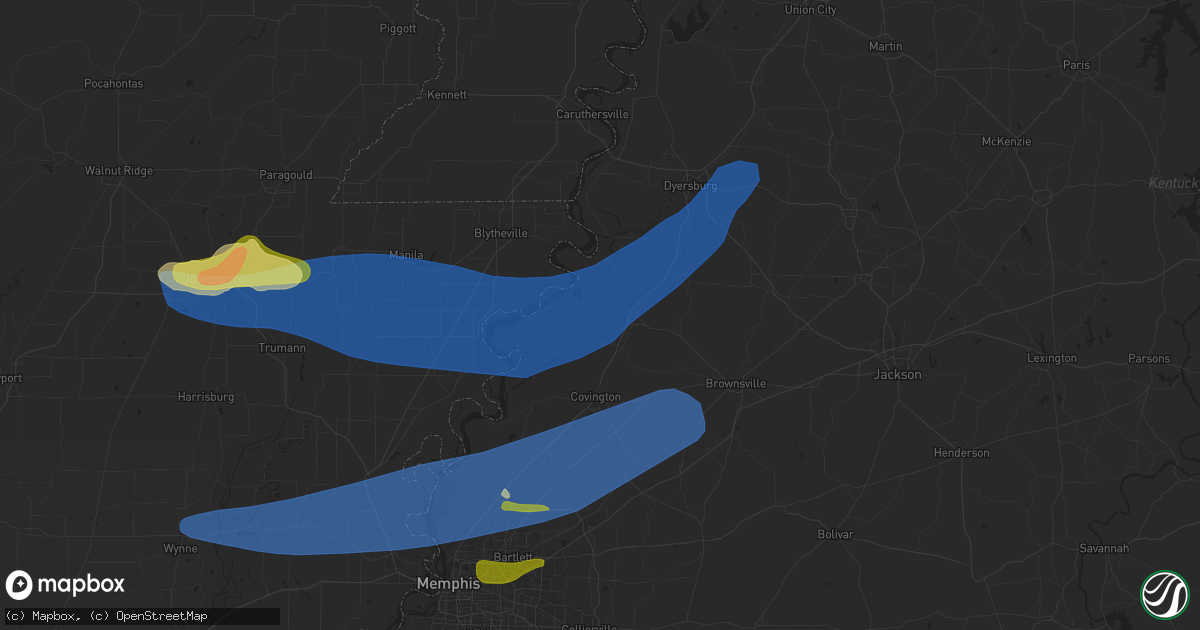 Hail map in Ripley, TN on May 22, 2024