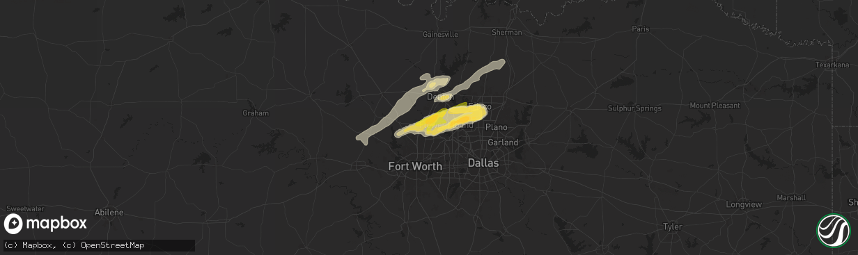 Hail map in Roanoke, TX on May 22, 2024