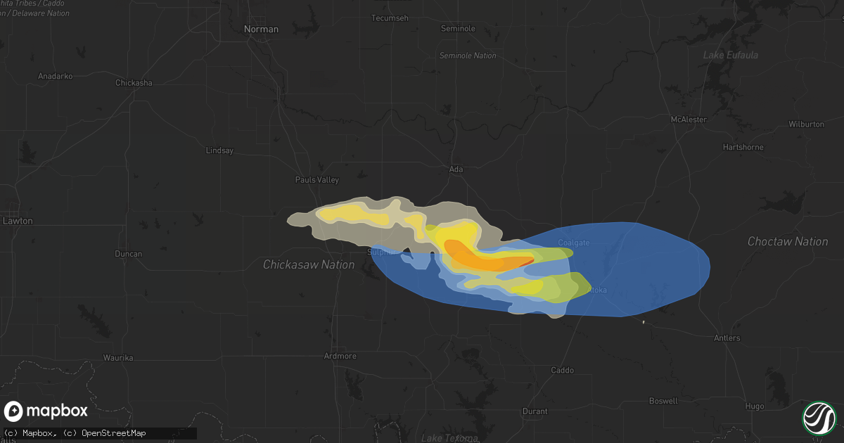 Hail map in Roff, OK on May 22, 2024