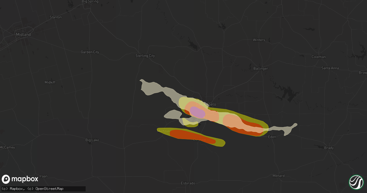 Hail map in San Angelo, TX on May 22, 2024