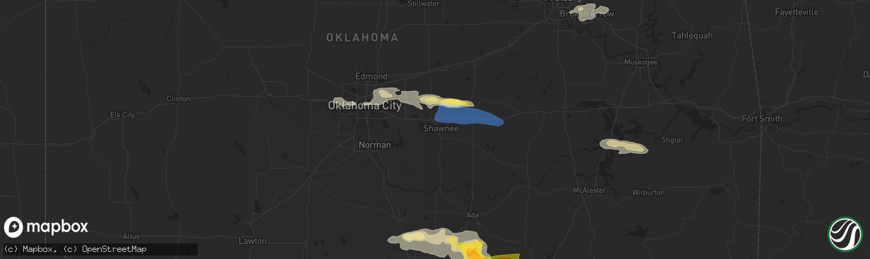 Hail map in Shawnee, OK on May 22, 2024