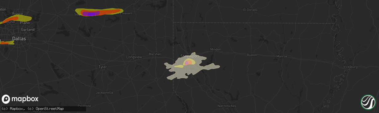 Hail map in Shreveport, LA on May 22, 2024