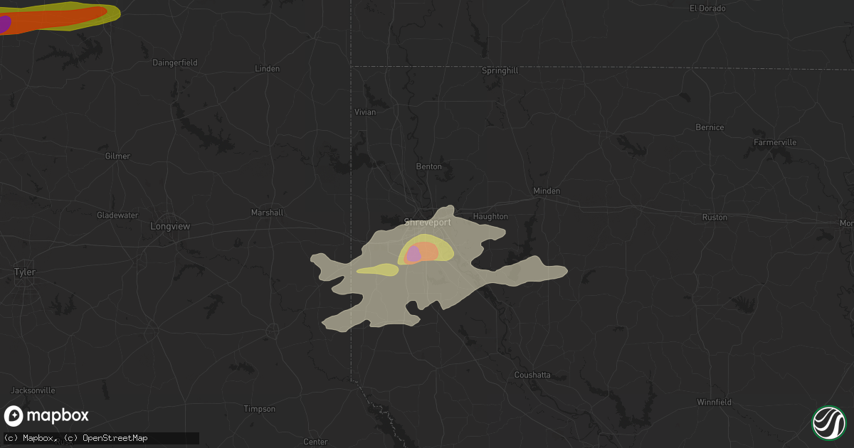 Hail map in Shreveport, LA on May 22, 2024
