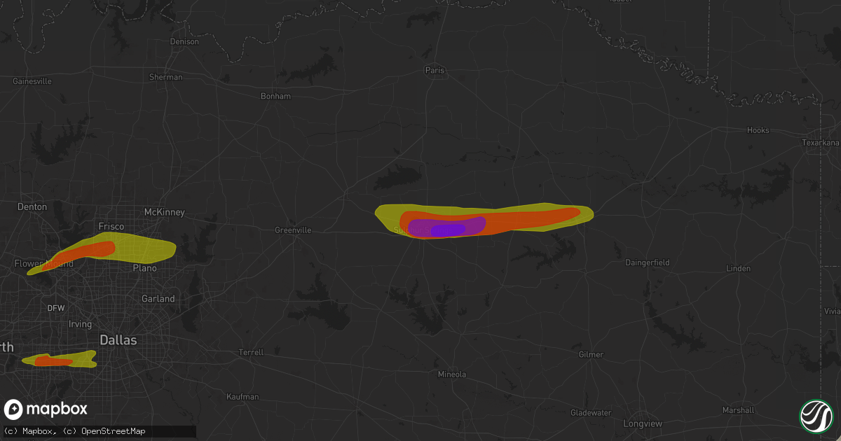 Hail map in Sulphur Springs, TX on May 22, 2024