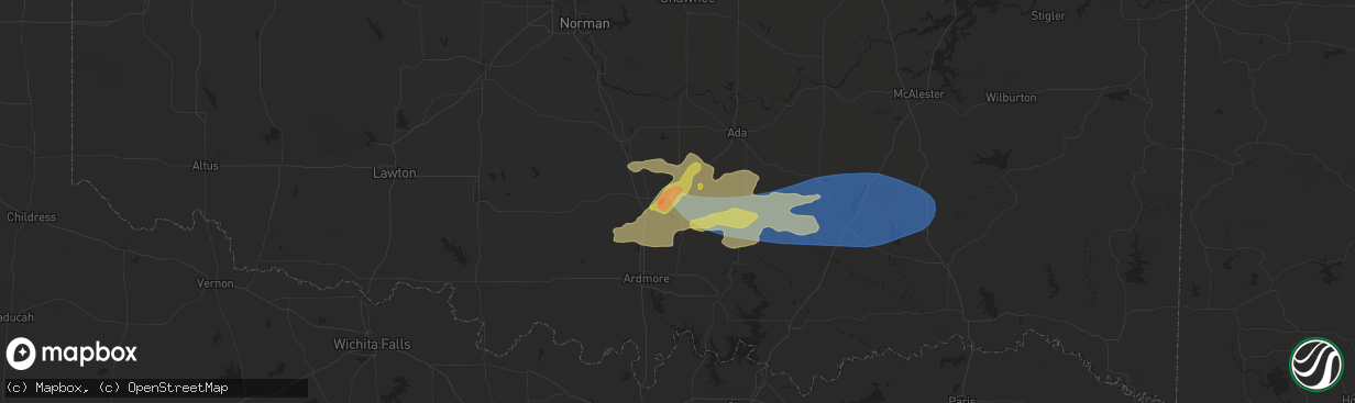 Hail map in Sulphur, OK on May 22, 2024