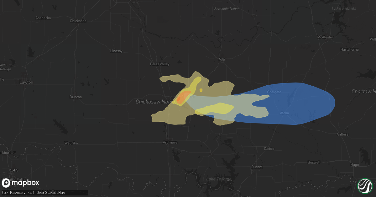 Hail map in Sulphur, OK on May 22, 2024