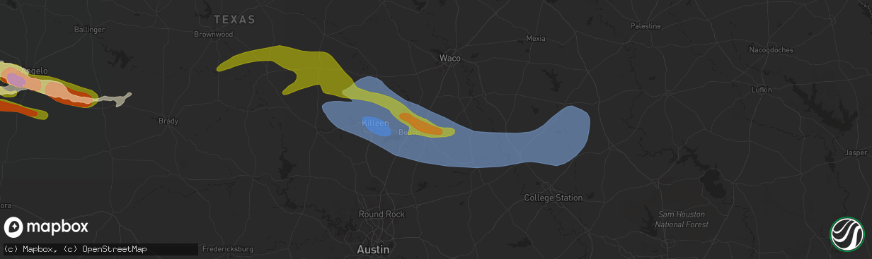 Hail map in Temple, TX on May 22, 2024