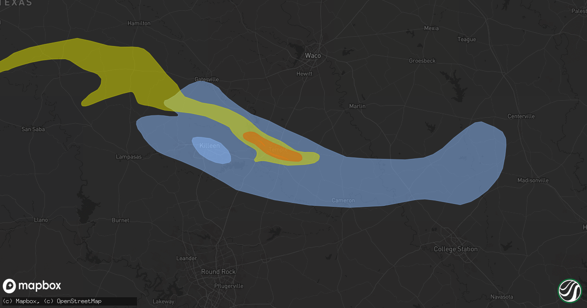 Hail map in Temple, TX on May 22, 2024