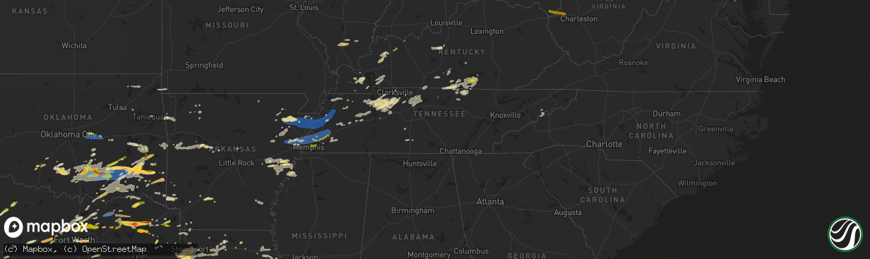 Hail map in Tennessee on May 22, 2024