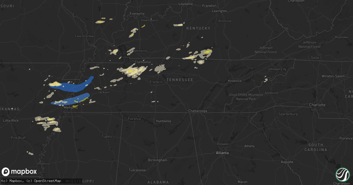 Hail map in Tennessee on May 22, 2024