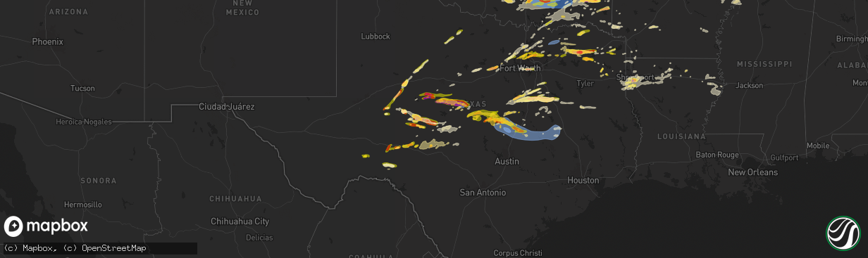 Hail map in Texas on May 22, 2024