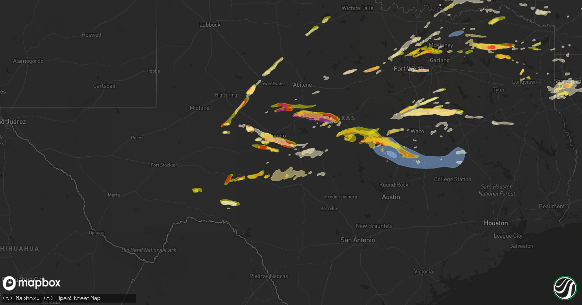 Hail map in Texas on May 22, 2024