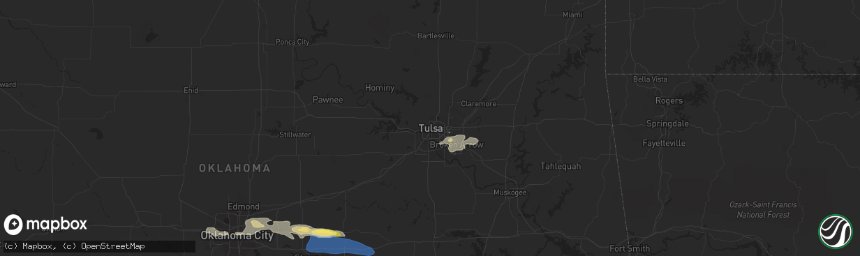 Hail map in Tulsa, OK on May 22, 2024
