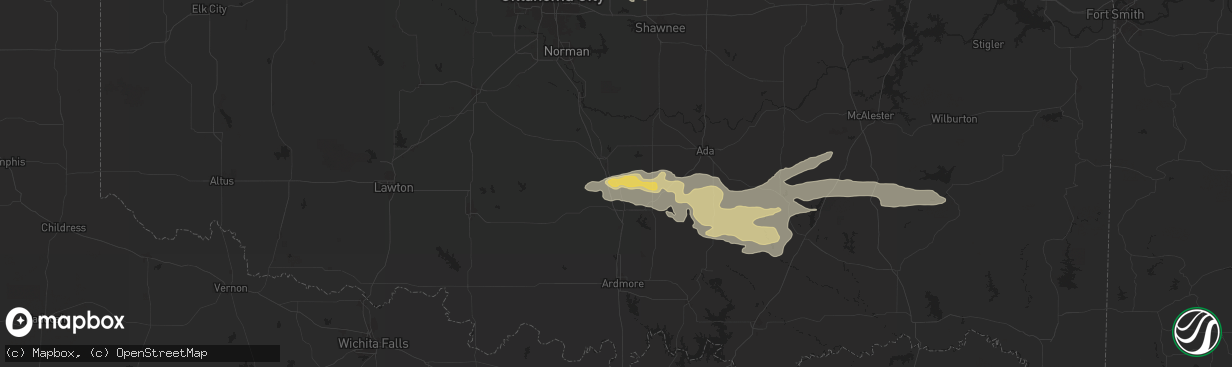 Hail map in Wynnewood, OK on May 22, 2024