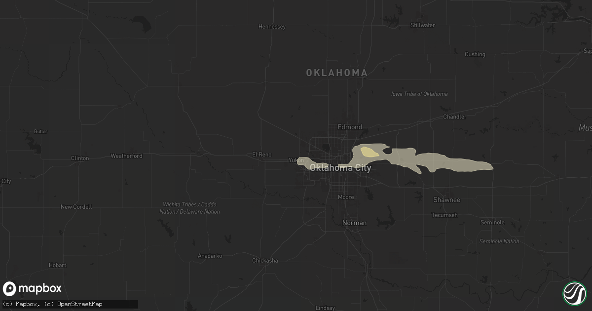 Hail map in Yukon, OK on May 22, 2024