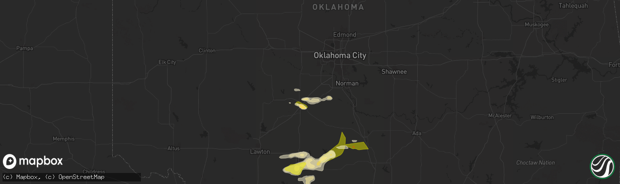 Hail map in Amber, OK on May 22, 2025