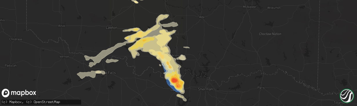 Hail map in Ardmore, OK on May 22, 2025