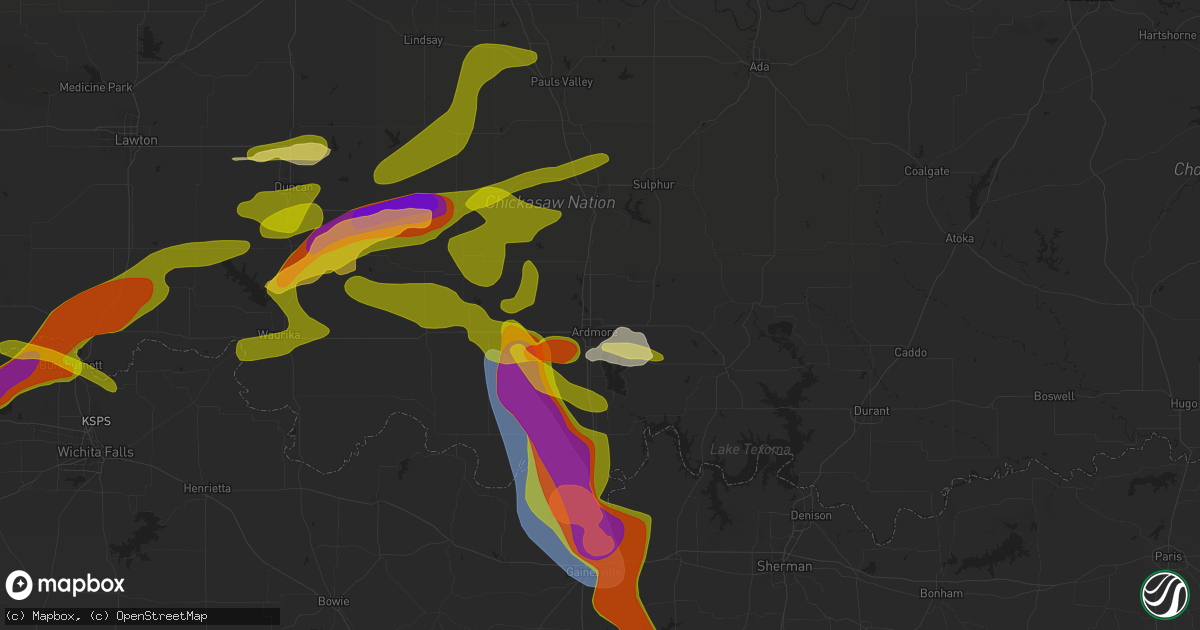 Hail map in Ardmore, OK on May 22, 2025
