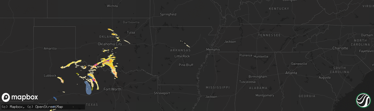 Hail map in Arkansas on May 22, 2025