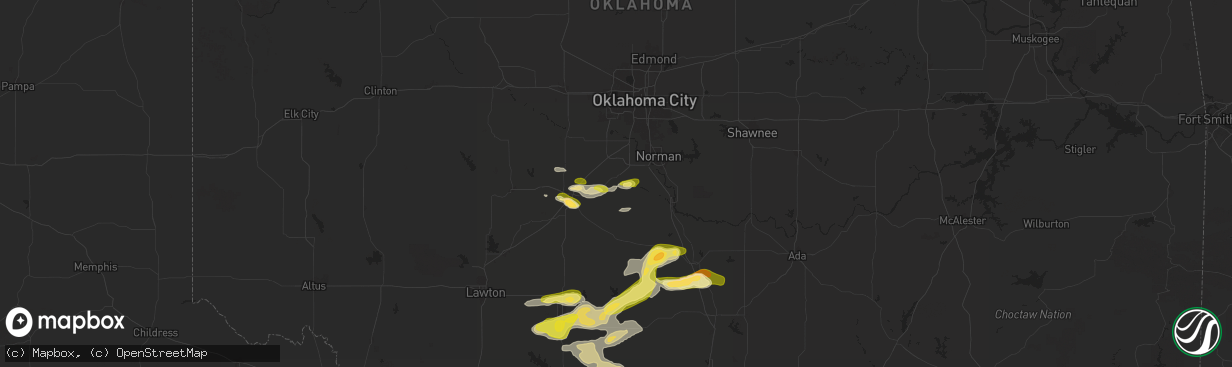 Hail map in Blanchard, OK on May 22, 2025