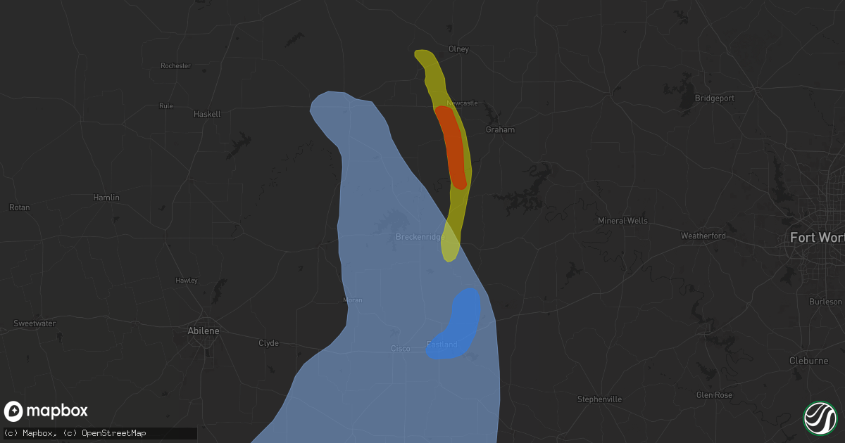 Hail map in Breckenridge, TX on May 22, 2025